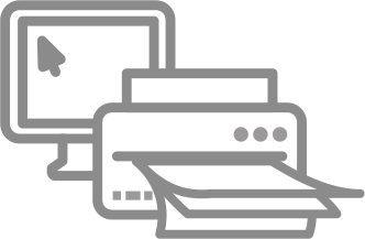 gray icon of computer screen and digital printer